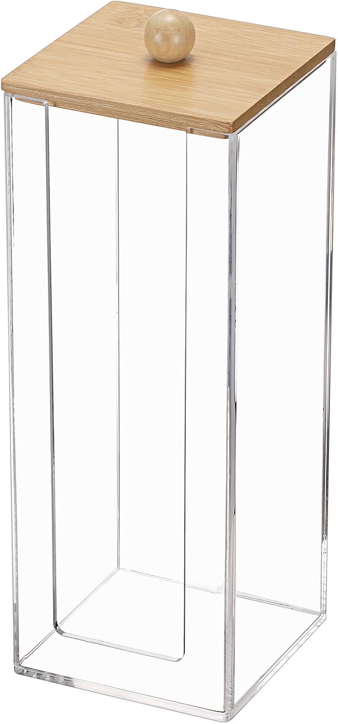 GUSHBIN Acrylic Clean Pad Storage Box Vertical Cotton Pads Holder Square Makeup Pad Dispenser with Lid Clear Bathroom Countertop Vanity Organizer