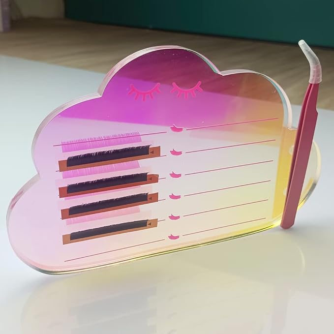 Grafting False Eyelash Acrylic Extension Pallet, Eyelash Extension Tweezers Plate Pad Makeup Palette Individual Training Tools Dazzling (Cloud-shaped C （5.9x3.94in）)