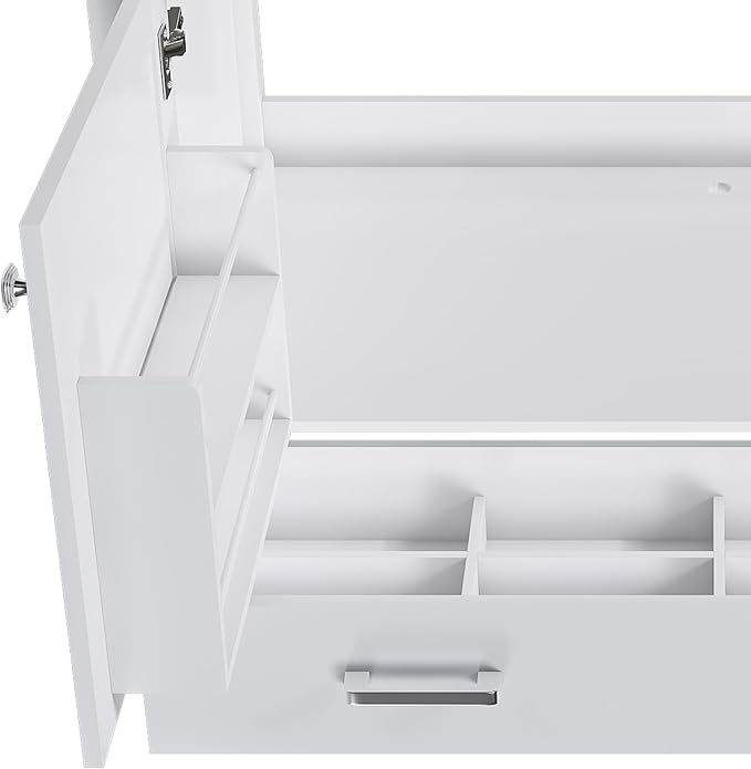 Montary 42" Bathroom Vanity with 43" Artificial Marble Black White Top, Modern Stylish MDF Bathroom Storage Cabinet, Vanity Set with 2 Doors and One Large Divided Drawer, White (Three Holes)