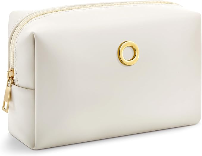 Kigeli Gifts for Women Teen Girls Gifts for Bridesmaid Mom Teachers Graduation Birthday Wedding Personalized Initial Makeup Bag Beige PU Leather Monogram Cosmetic Waterproof Travel Toiletry Bag(O)