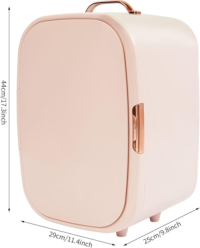 trggvvrt 12L Portable Beauty Fridge with Handle, Compact Fridge for Makeup Lipstick, Cooler & Warmer Cosmetics Refrigerator with Adjustable Shelves for Makeup, Perfumes, Lipsticks (Pink)
