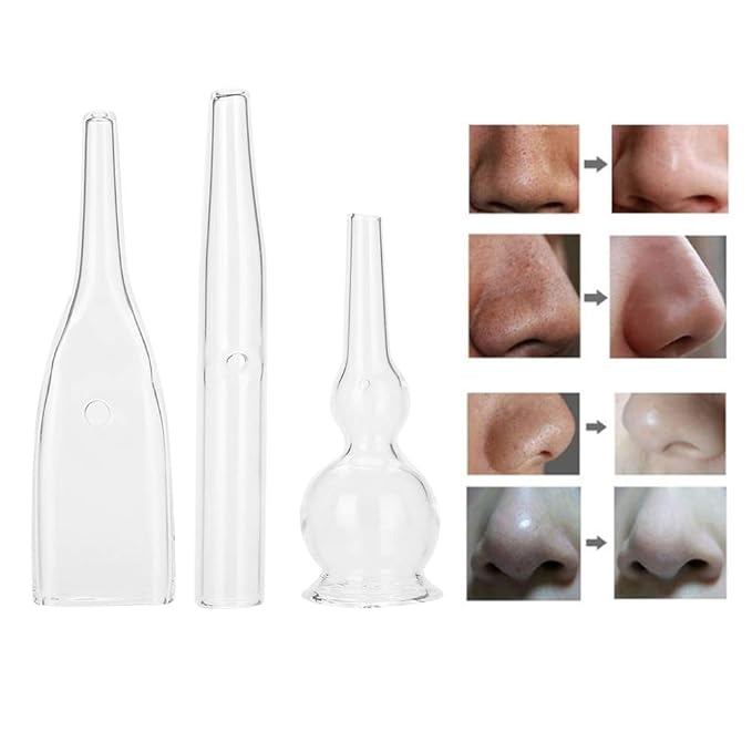 Nikou Vacuum Glass Tube, 3 Pcs Glass Pipes for Vacuum Face Cleanser Blackhead Removal Machine Accessories Deep Pore Cleaning Tools, Compatible with Most Suction Beauty Devices