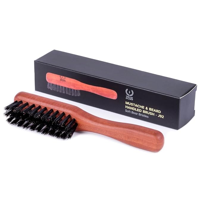 ZEUS Boar Bristle Beard & Mustache Handled Brush for Men, Soft Bristles