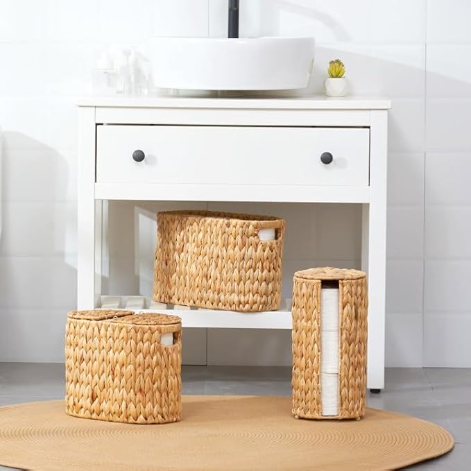 ELONG HOME Toilet Paper Storage Basket, Water Hyacinth Wicker Storage Holder for 6 Rolls Toilet Paper with Built-in Handles