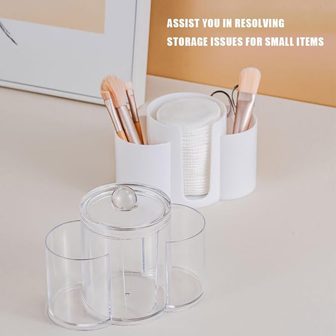 3-in-1 Q-Tip Holder for Bathroom – Premium Vanity Organizer Canister with Dustproof Lid for Cotton Swabs, Balls and Pads, Countertop Storage Container（Clear）