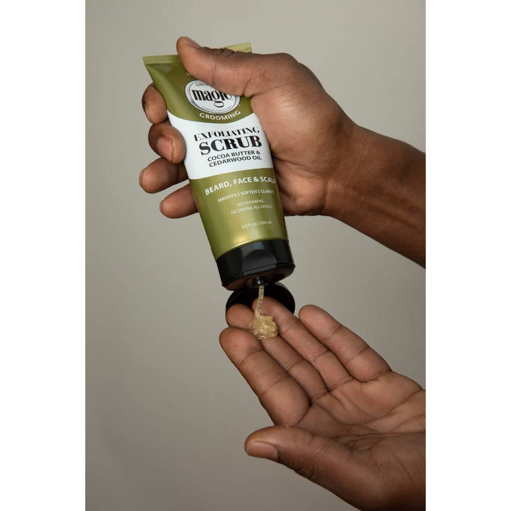 SoftSheen-Carson Magic Men's Grooming Facial Exfoliating Scrub, Softens, Smooths and Clarify, With Cocoa Butter and Cedarwood Oil for Beard, Skin and Scalp, 6.7 fluid ounces