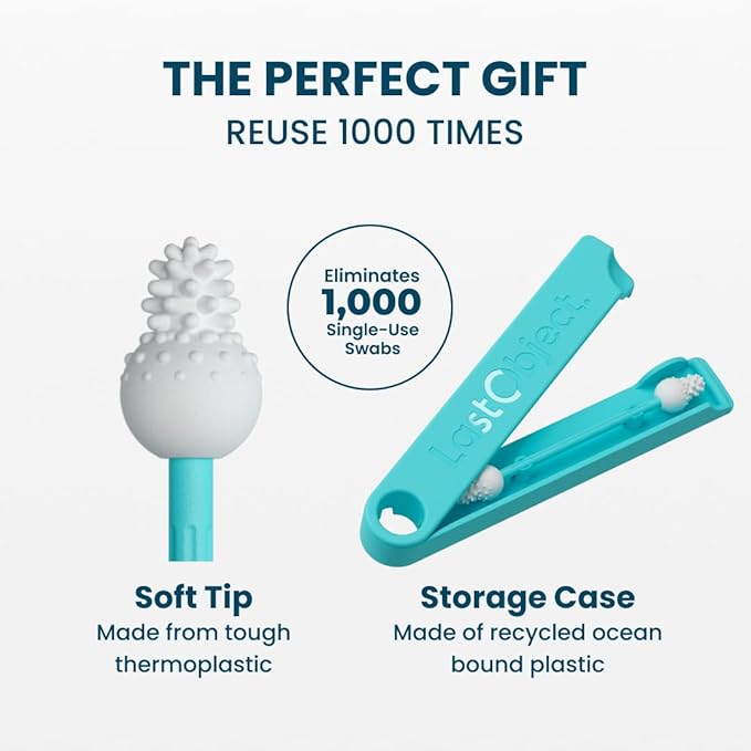 LastSwab™ Baby Reusable Q-Tips for Newborns & Infants - Gentle Silicone Safety Swabs, Ear & Nose Cleaner - Washable Cotton Swab Alternative, BPA-Free, Zero Waste - Turquoise