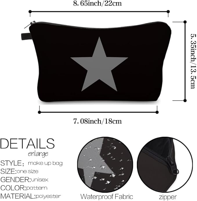 Loomifang Small Makeup Bag Cosmetic Bag for Women, Pretty Design Organizer Case with Zipper Closure, Lightweight and Water-Resistant Make Up Bag - 8.65"x 5.35" x 7.08"（Pentagram）