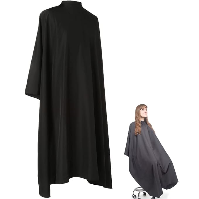 Large Hair Cutting Cape Water Resistant Salon Cape Snap Closure (Black)
