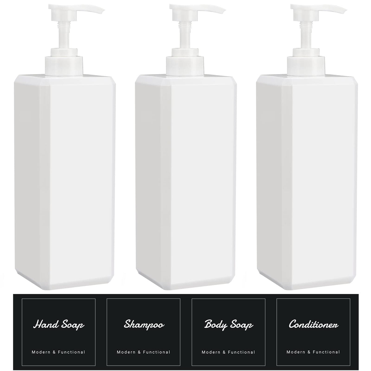Suream 9.5oz Refillable Pump Press Bottles, Plastic Shampoo and Conditioner Dispenser, 280ml Reuable Cosmetic Empty Bottle, Bathroom Countertop Shower Dispensers for Body Wash, Hand Sanitizer, 3Pack