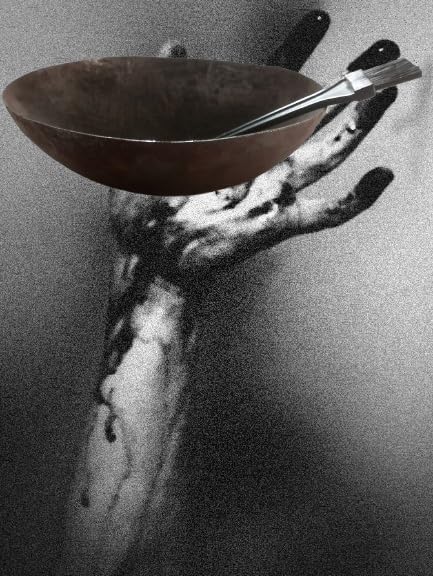 Henna Mixing Iron Bowl, Natural Hair Dye Making Wok kadai Without Handle in Iron, Mehendi Paste ka Bowl with Brush