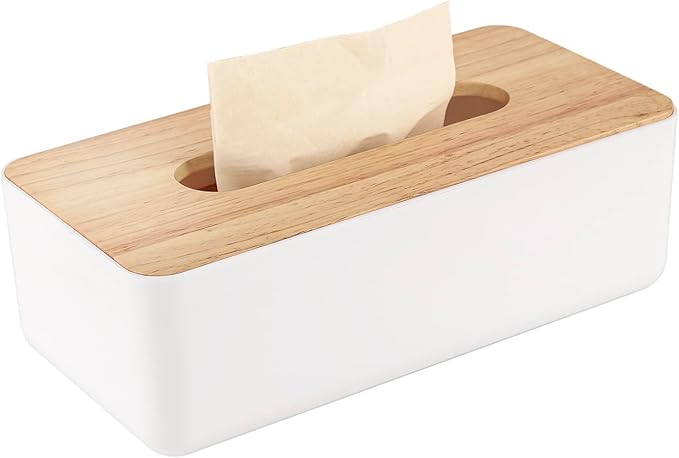Pojah Wooden Rectangular Tissue Box Holder for Storage on Bathroom Vanity, Countertop, Bedroom Dresser (Medium, 10.2x5.1x3.3 inch)