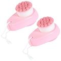 Facial Cleansing Brush 2 in 1 for Face Exfoliation, 2 Pack Soft Microfiber Bristle Brush for Pore Deep Cleansing, Dual Face Silicone Scrubber Brush for Skincare with Lid, Pink