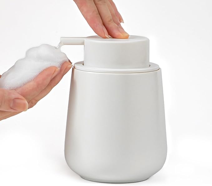 Agyiuns Soap Dispenser, Ceramic Foaming Soap Dispenser with Easy-to-Press Pump for Bathroom (White Foam Dispenser)