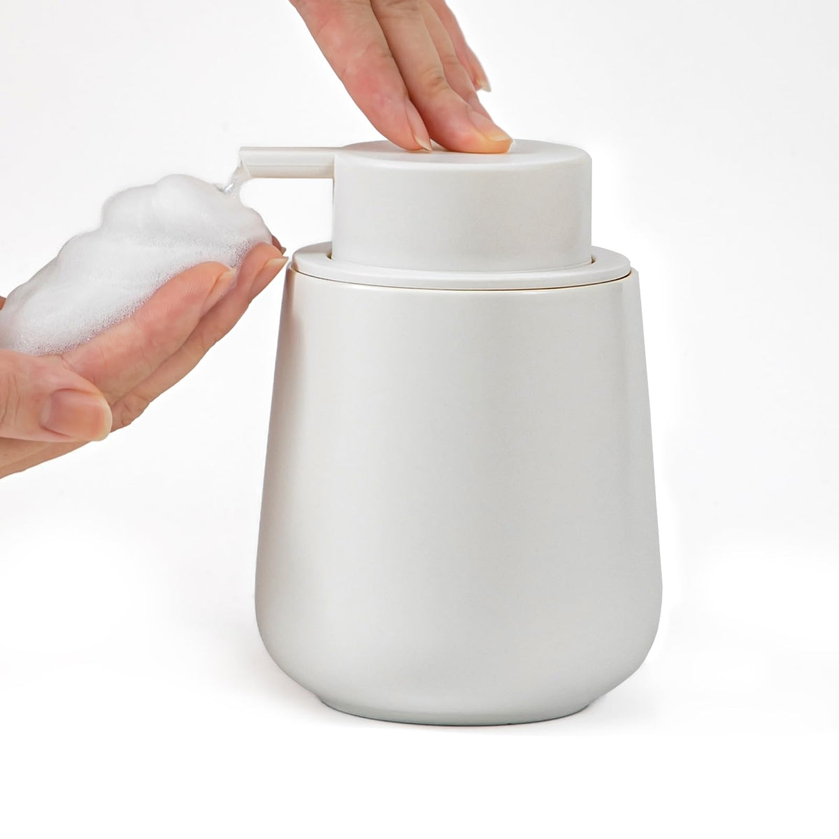 Agyiuns Soap Dispenser, Ceramic Foaming Soap Dispenser with Easy-to-Press Pump for Bathroom (White Foam Dispenser)