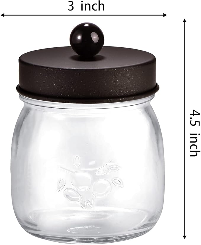 SheeChung 4 Pack Apothecary Jars with Lids, Bathroom Organizers and Storage, Qtip Holders Set, Bathroom Decor, Small Mason Jars for Q-tips, Cottons, Floss, Balls, Cotton Swabs-Bronze