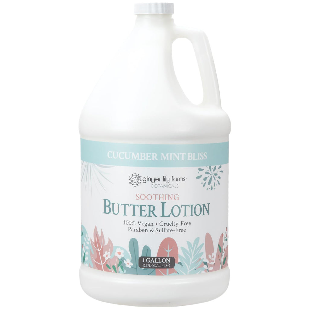Ginger Lily Farms Botanicals Soothing Butter Lotion for Dry Skin, 100% Vegan & Cruelty-Free, Cucumber Mint Bliss Scent, 1 Gallon (Pack of 4)