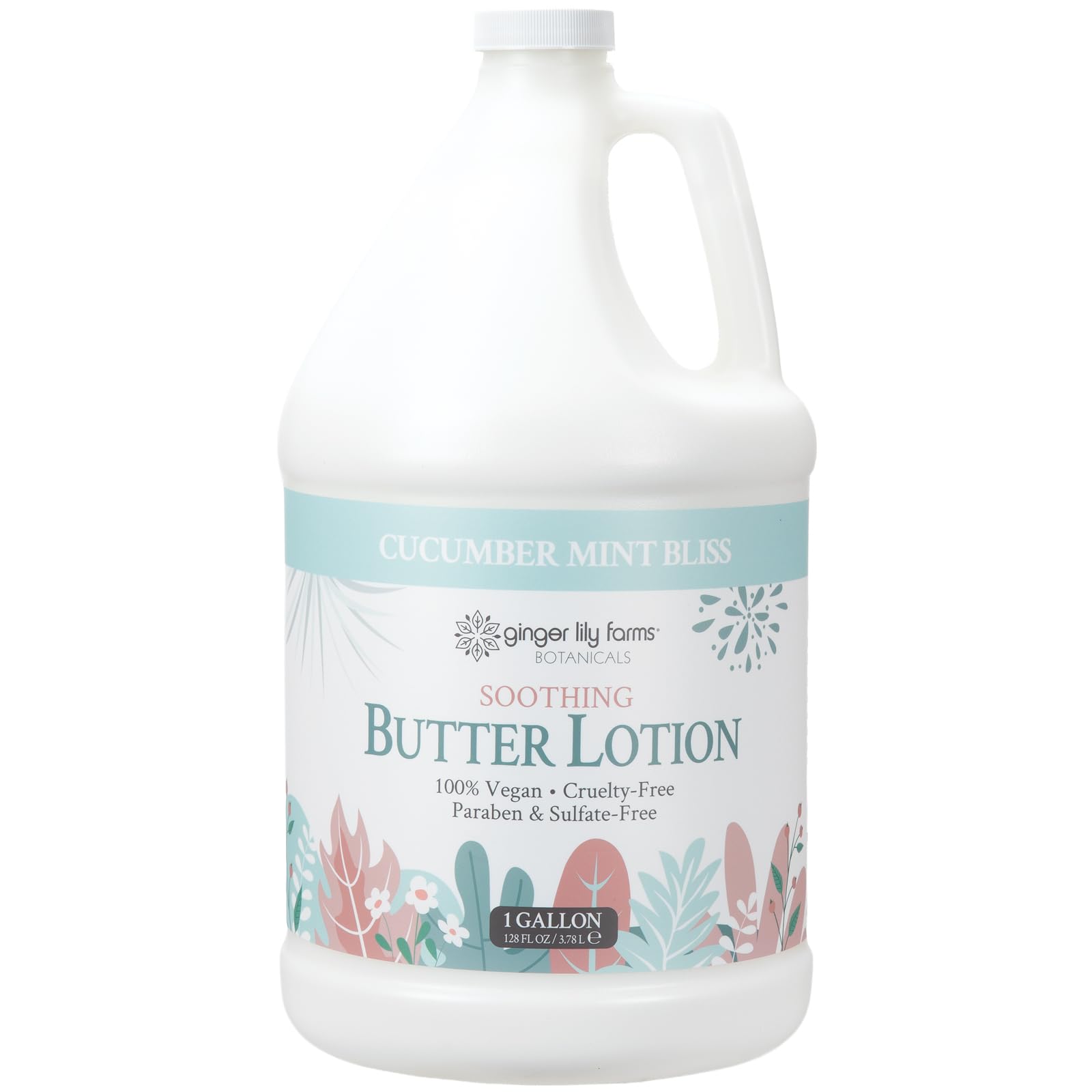 Ginger Lily Farms Botanicals Soothing Butter Lotion for Dry Skin, 100% Vegan & Cruelty-Free, Cucumber Mint Bliss Scent, 1 Gallon (Pack of 4)