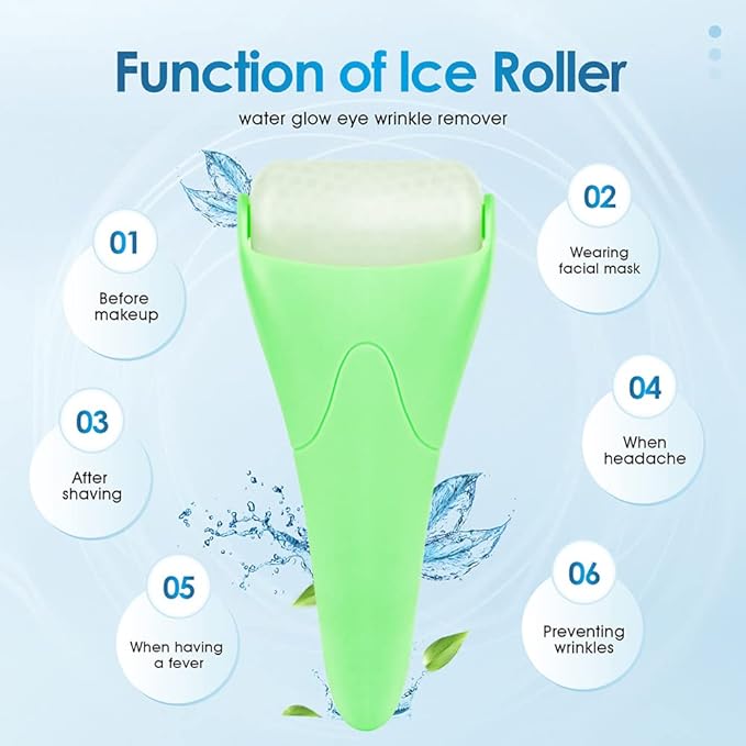 AECW 3-in-1 Natural Jade Roller and Gua Sha Set for Face and Eye Ice Roller Facial Cooling Massage Roller (Green Ice Roller + Jade Roller + Gua Sha)