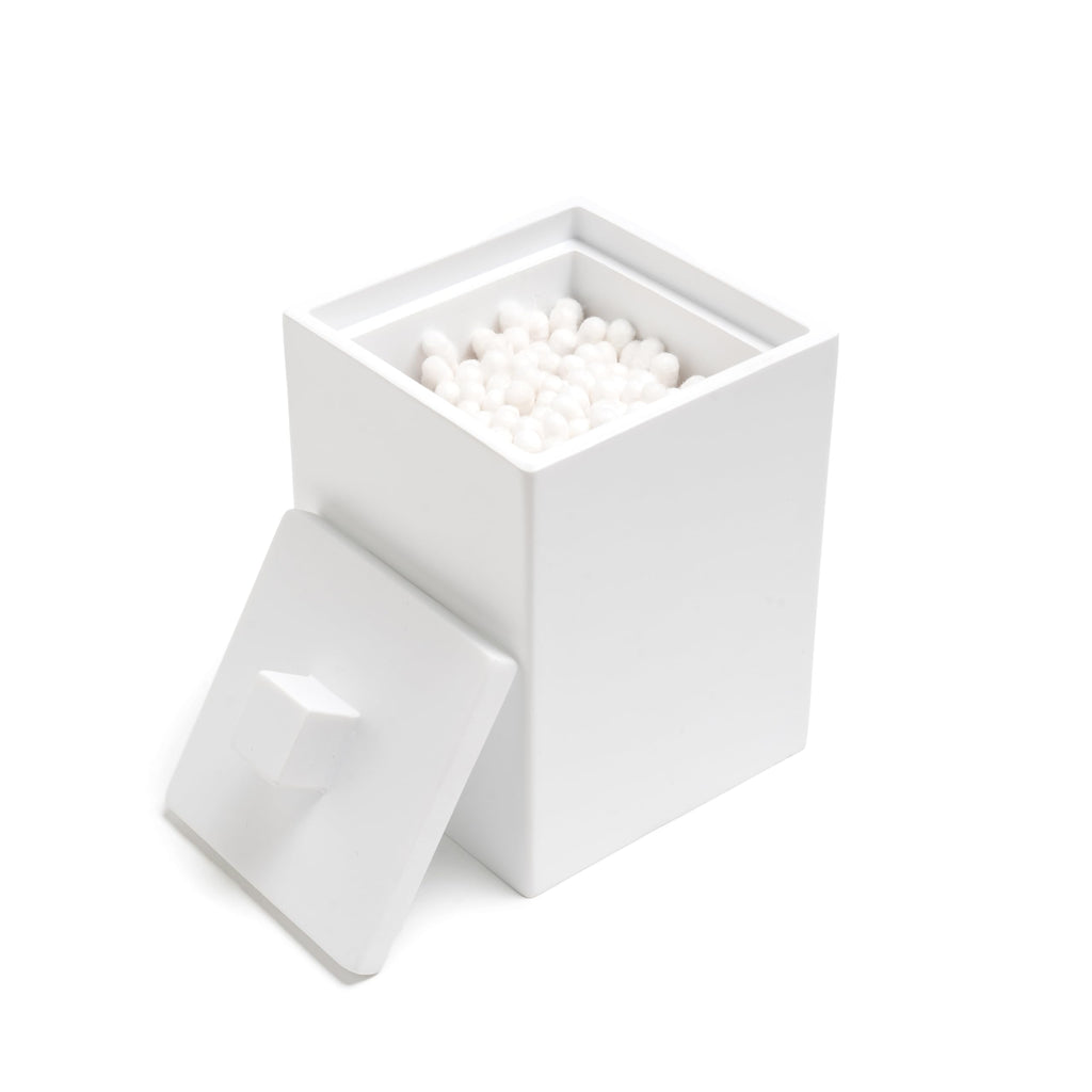 Joitsvia Bathroom Qtip Holder, Resin Cotton Swab Holder with Lid Qtip Holder Dispenser for Cotton Ball Bath Salts Storage Christmas Birthday Anniversary, Matte White