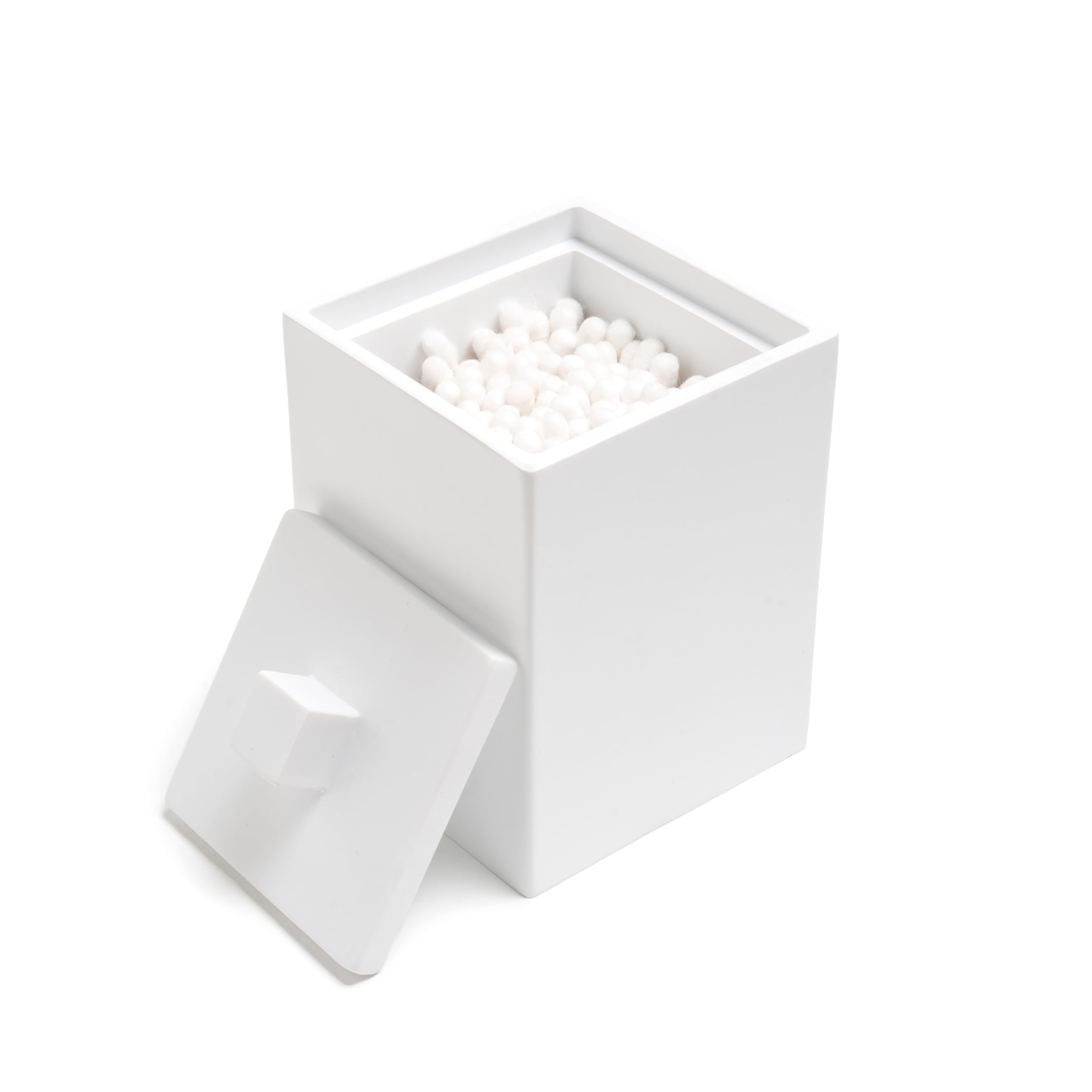 Joitsvia Bathroom Qtip Holder, Resin Cotton Swab Holder with Lid Qtip Holder Dispenser for Cotton Ball Bath Salts Storage Christmas Birthday Anniversary, Matte White