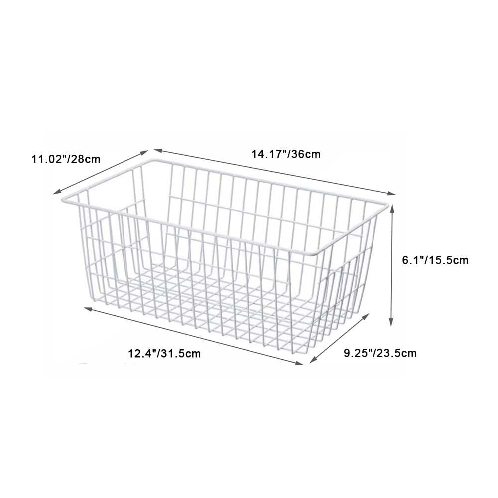 SANNO 14" Freezer Baskets Wire Storage Baskets for Organizing Pantry Organization Bins Cabinets - Metal Basket Kitchen, Laundry, Garage, Fridge, Bathroom Countertop Organizer