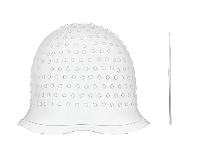 Silicone Highlighting Hair Cap, Reusable Highlight Hat with Hook, Hairdressing Dyeing Staining Tools Kit
