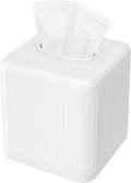 Livelab Tissue Box Cover with Base, Square Plastic Tissue Box Holder Decorative Tissue Cover Modern Cube Facial Tissue Dispenser for Bathroom Vanity Countertop, Living Room, Bedroom, Office - White