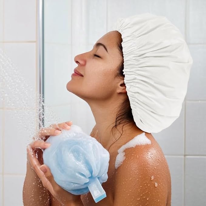 Edoneery Reusable Shower Caps for Women, Waterproof Long Hair Bonnet