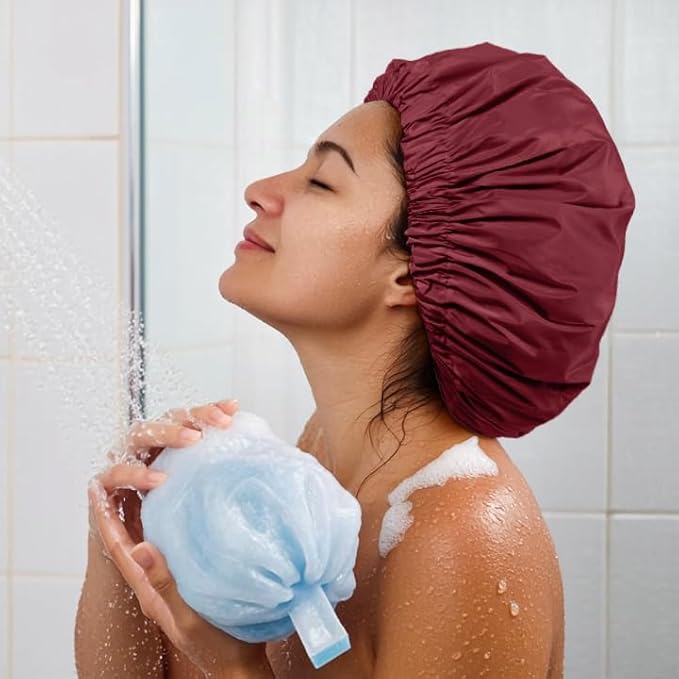 Edoneery Reusable Shower Caps for Women, Waterproof Long Hair Bonnet