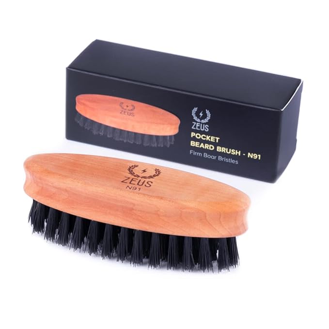 ZEUS Pocket Beard & Mustache Brush for Men, Firm Bristles (Made in Germany)