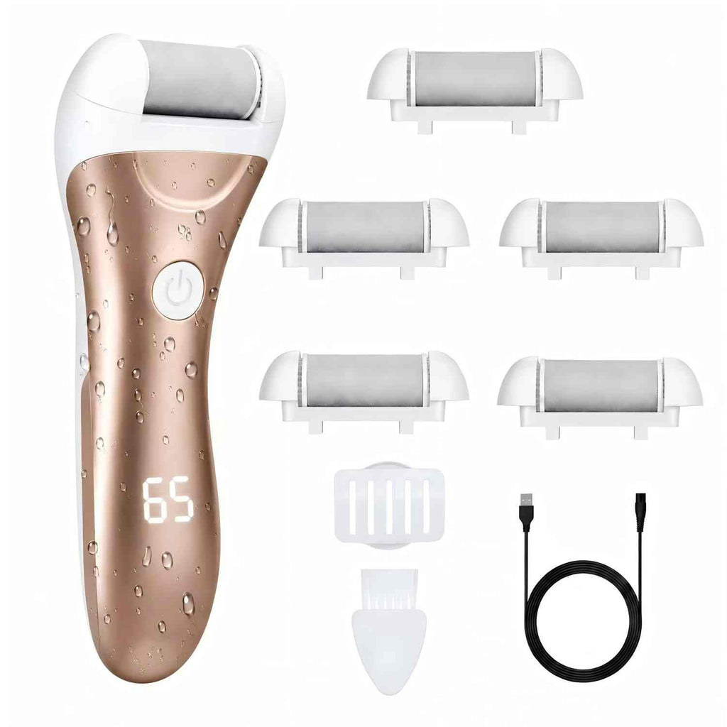 Callus Remover for Feet, Nicebirdie Electric Foot File Callus Removers Rechargeable Waterproof Pedicure Tools Foot Scrubber Shaver Feet Care Tool for Cracked Heels Dead Skin （Golden）