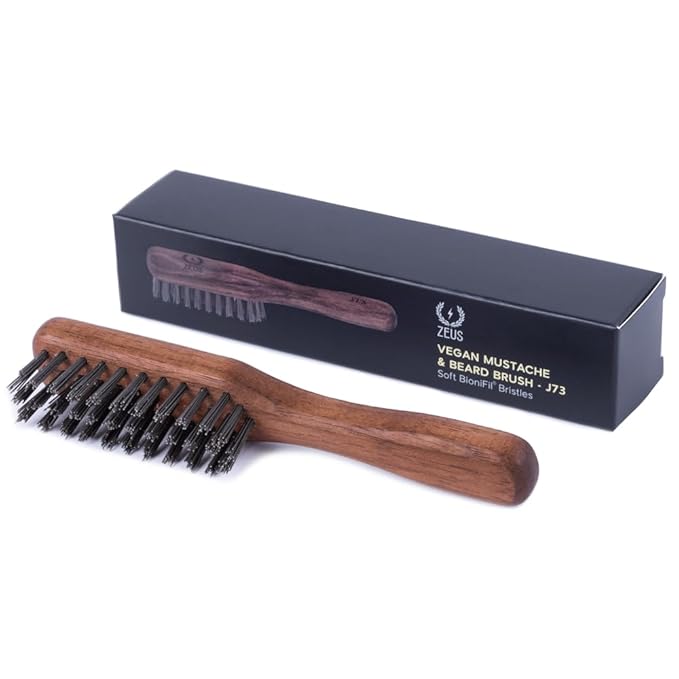 ZEUS Vegan Beard Brush for Men, Soft Bristle Handle Grooming Tool (J73)
