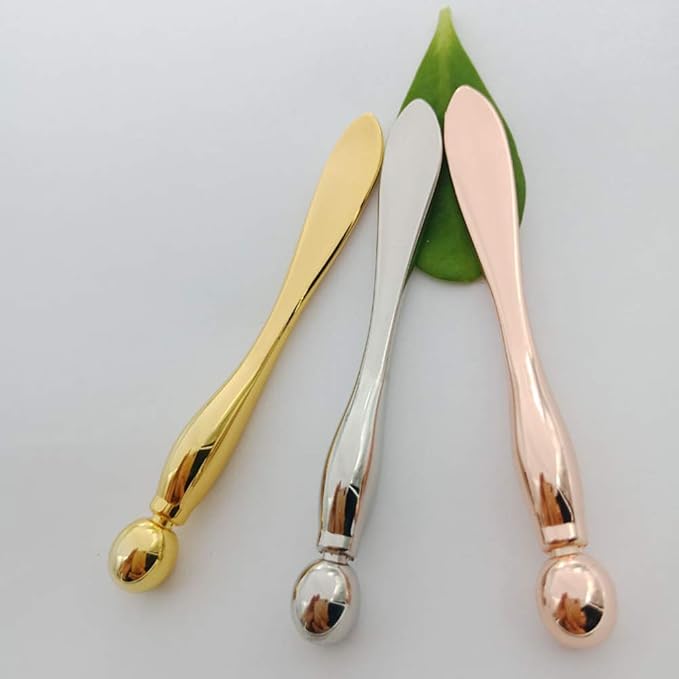 luzen 2Pcs Alloy Metal Eye Cream Applicator Wand Stick Mask Spatula Face Mask Eye Cream Massager Tool for Facial Massage, Reduce Puffiness, Cosmetic Beauty Tools (2 Styles), Rose Gold