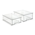 Isaac Jacobs Stackable Organizer Drawer Set (1 Medium, 1 Large), Clear Plastic Storage Boxes, Pull-Out Bins, Home, Office, Closet, Shoes, BPA-Free, Food/Fridge/Freezer Safe (1 Medium, 1 Large)