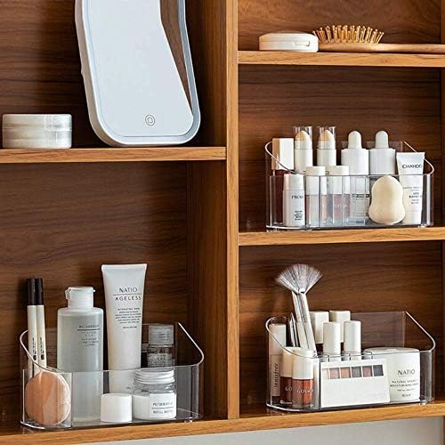 Makeup Tray Holder Organizer Cosmetic Display Case Tabletop Desktop Vanity Countertop Bathroom Wall Cabinet Medicine Storage Box 9 Dividers 2 Removable Women Ladies Girls Gifts Crystal Clear 1 PACK