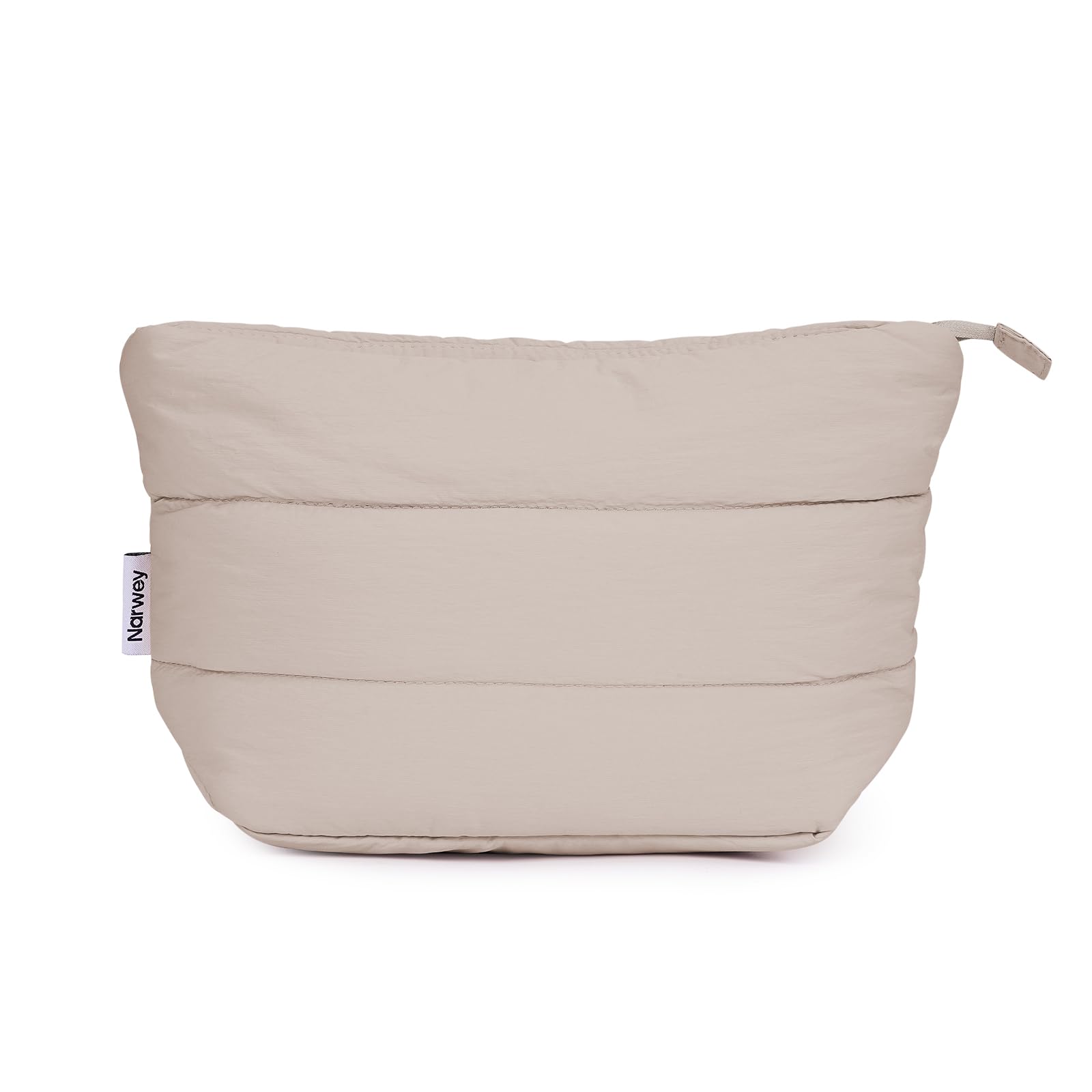 Narwey Travel Makeup Bag for Women Girl, Puffer Makeup Up Organizer Bag Cosmetic Bag, Puffy Cute Makeup Pouch Purse, Travel Toiletry Bag (Khaki)