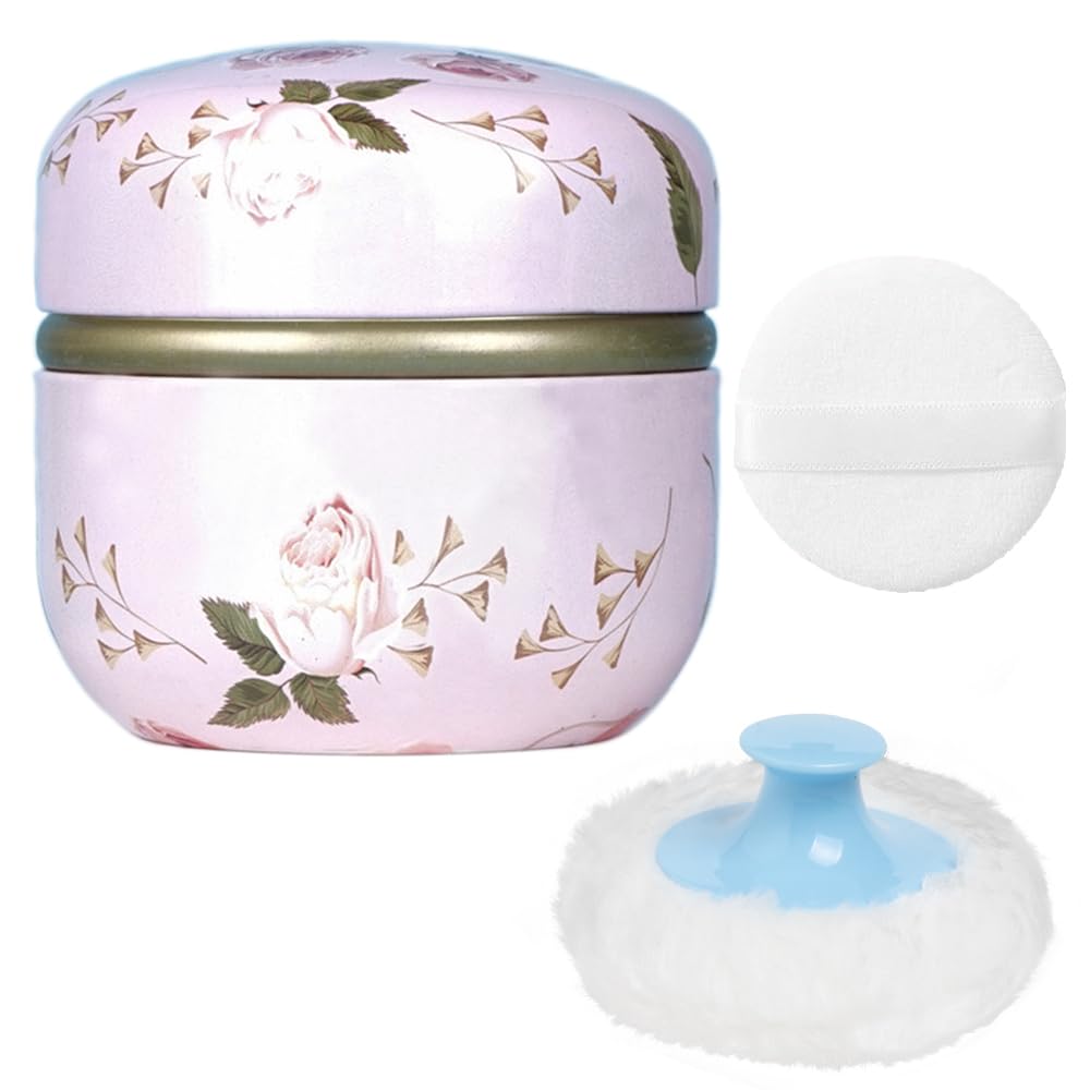 WEMEGA Body Powder Case with Powder Puff Powder Container Tea Box for Baby and Women Powder Puff and Powder Case for Travel (Rose1)