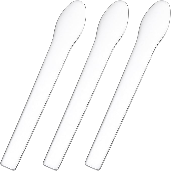 3pcs Mini Stainless Steel Makeup Spatula, Silver Reusable Cosmetic Cream Spatulas Spoon, Skincare Scoop Applicator Facial Massage Beauty Tools for Mixing and - 2.73"×0.43"