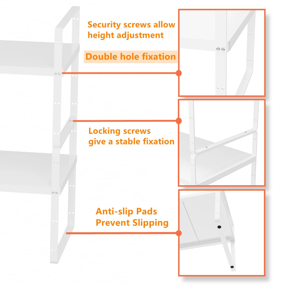 Slideep Expandable Counter Organizer Shelf, Stackable Cabinet Shelves Organizer Storage Rack Cupboard Stand Spice Rack for Kitchen Bathroom Pantry White -2 Set