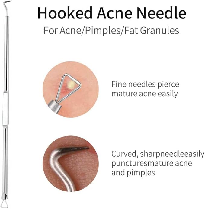 GERY Blackhead Remover Pimple Popper Tool Kit, 8 PCS Professional Stainless Steel Acne Needles, Comedone Extractor Whitehead Removal, Zit Popping Treatment & Pore Cleaner Set with Leather Case