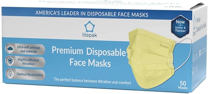 Litepak 500pcs Premium Disposable Face Mask SOFT 3ply Nose Wire - Yellow