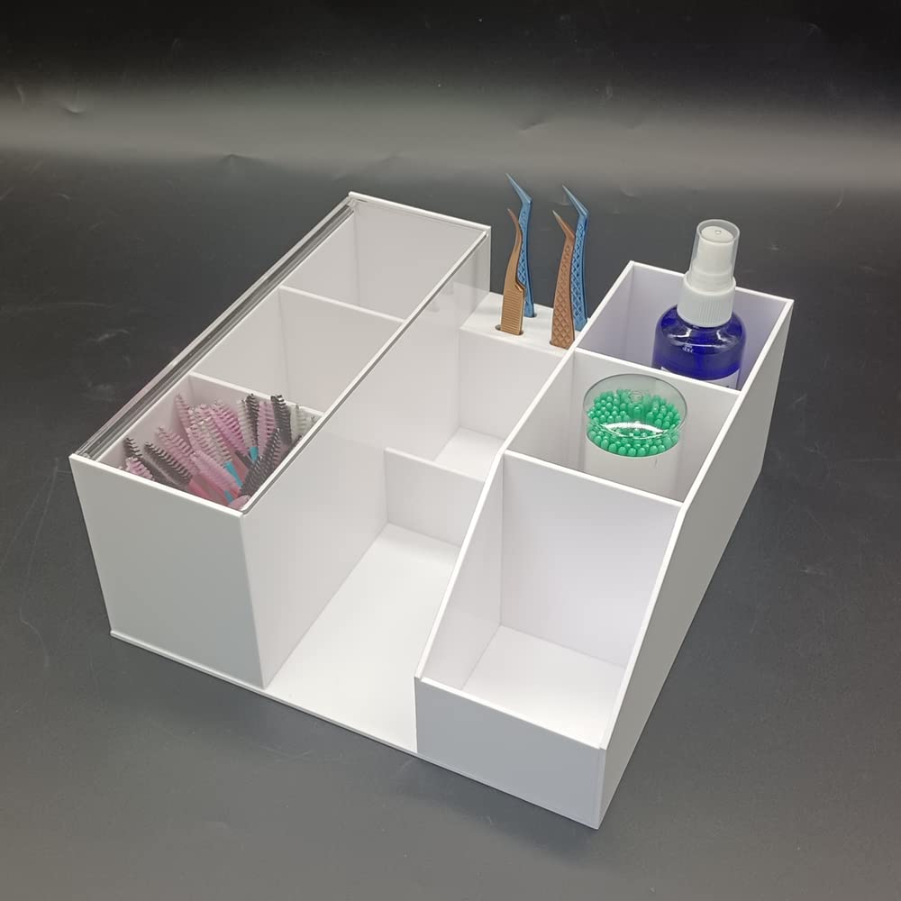 Sisiter Eyelash Beauty Organizer, Acrylic Eyelash Grafting Tool Storage Beauty Tool W/Tweezers Holder Display Boxes for Home Eyelash Salon (White)
