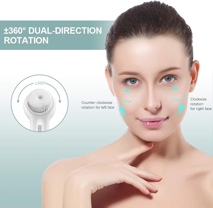 Face Scrubber Exfoliator, TOUCHBeauty Upgraded Rechargeable Electric Facial Cleansing Brushes with 3 Brush Heads,360° Spin Rotation for Exfoliating, Massaging and Deep Cleansing, Waterproof