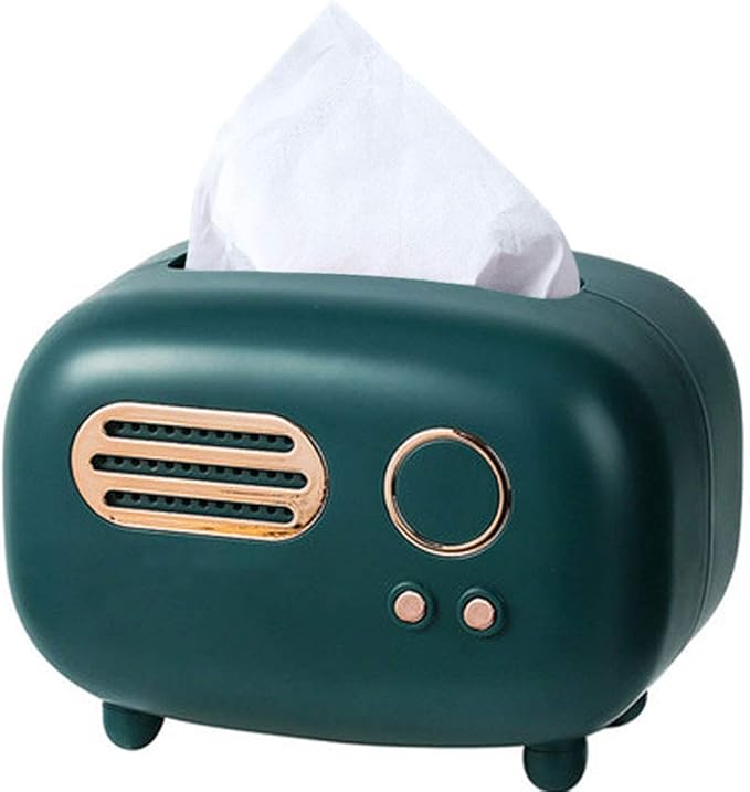 WAYUTO Vintage Radio Facial Tissue Box Cover Napkin Holder Decorative Napkin Storage Organizer Paper Towel Dispenser Container for Bathroom Car Office Desk Home Decor Bedroom Restaurant Green