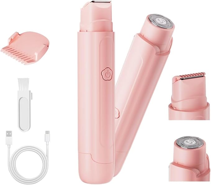 Bikini Trimmer for Women - 2 in 1 Women Electric Razor, Rechargeable Body Hair Trimmer and Facial Hair Remover, IPX7 Waterproof Wet & Dry Use Womens Electric Shaver for Bikini Underarm Leg Arm Body