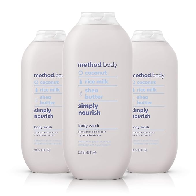 Method Body Wash, Simply Nourish - Leaves Skin Feeling Soft & Moisturized, Made Without Parabens, Notes of Coconut, Rice Milk & Shea Butter, 18 fl oz - 3 pack
