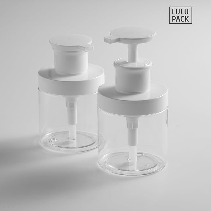 Lulupack Pump Bottle Dispenser for Soap - 8 oz Plastic Empty Container for Shampoo and Conditioner - Refillable Lotion Jar for Shower, Hand Soap - Wide Mouth Wash Bottle for Bathroom 250ml Clear 2PCS