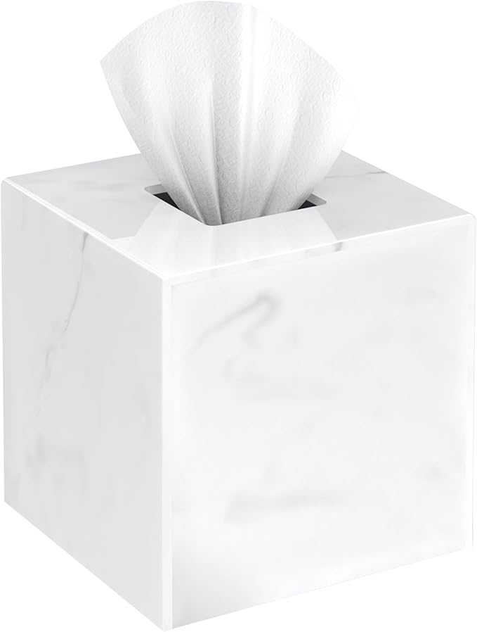 SILUT Stylish Tissue Box Cover Square, Marble Texture Tissue Box Holder, Decorative Tissue Holder for Bathroom, Kitchen, Vanity, Modern Tissues Organizer for Home, Hotel