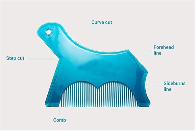 Beard Shaping Tool with Inbuilt Comb and Transparent Template Works with Electric Trimmers for Perfect Lineup Edging Jaw Cheek Neck Line Symmetric Curve Step Cut Styling Guide (Blue)